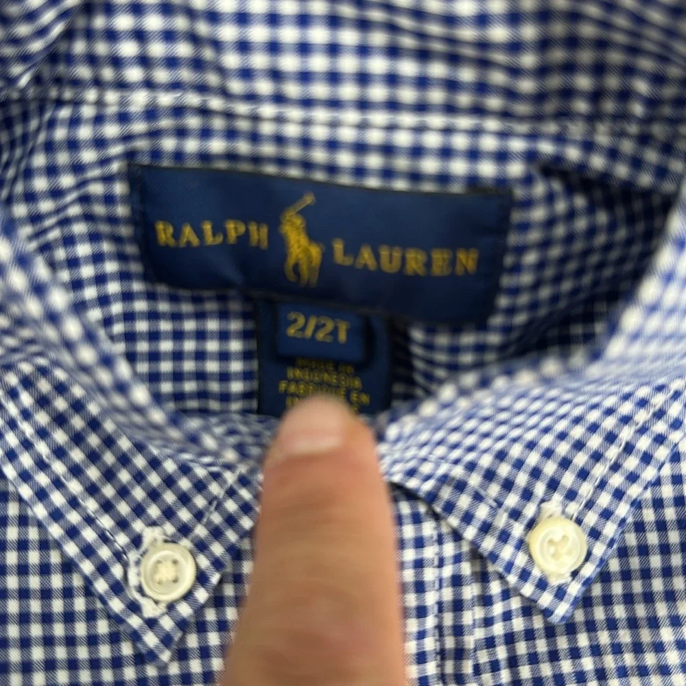 Ralph Lauren Baby Shirt long sleeve button up Sz 2- Blue and White plaid . - Picture 4 of 4